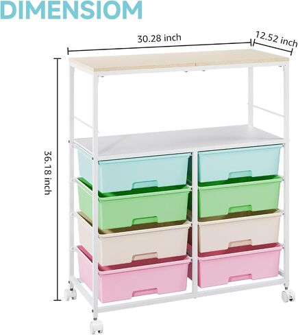 8 Drawers Rolling Storage Cart with Wooden Top, Multipurpose Utility Cart with Opening Shelf & Lockable Wheels, Storage Drawer Cart Organizer for Home Office Craft Room Classroom, Brown in Saudi Arabia