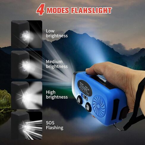5000mAh Emergency Crank Weather Radio, iRonsnow NOAA/FM/AM Solar Radios, Portable Survival Radio with SOS, Earphone Jack, 1W 4 Modes LED Flashlight, Cell Phone Charger for Camping Hiking in Kuwait