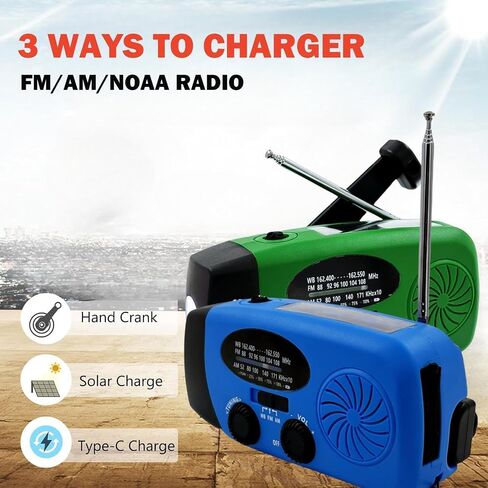 5000mAh Emergency Crank Weather Radio, iRonsnow NOAA/FM/AM Solar Radios, Portable Survival Radio with SOS, Earphone Jack, 1W 4 Modes LED Flashlight, Cell Phone Charger for Camping Hiking in Kuwait