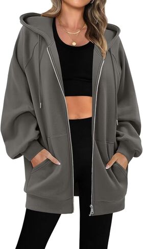StunShow Women's Zip Up Hoodies Oversized Fleece Long Sleeve Sweatshirts Casual Fall Jacket Coat with Pocket(S-3XL) in Kuwait