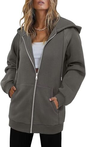 StunShow Women's Zip Up Hoodies Oversized Fleece Long Sleeve Sweatshirts Casual Fall Jacket Coat with Pocket(S-3XL) in Kuwait