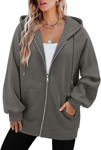 StunShow Women's Zip Up Hoodies Oversized Fleece Long Sleeve Sweatshirts Casual Fall Jacket Coat with Pocket(S-3XL) in Kuwait