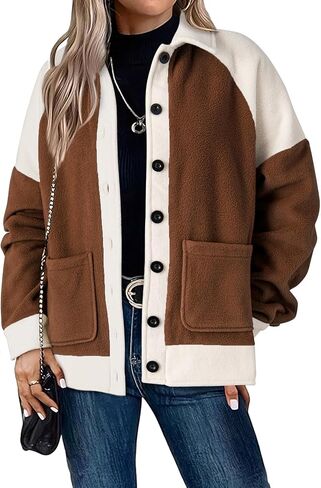 SHEWIN Womens Winter Fuzzy Fleece Jacket Casual Long Sleeve Button Down Sherpa Shacket Coats in Saudi Arabia