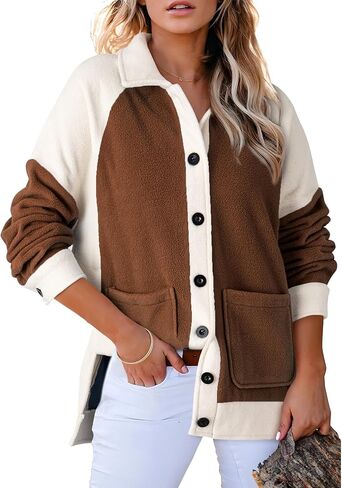 SHEWIN Womens Winter Fuzzy Fleece Jacket Casual Long Sleeve Button Down Sherpa Shacket Coats in Saudi Arabia