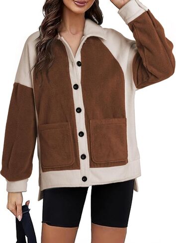 SHEWIN Womens Winter Fuzzy Fleece Jacket Casual Long Sleeve Button Down Sherpa Shacket Coats in Saudi Arabia