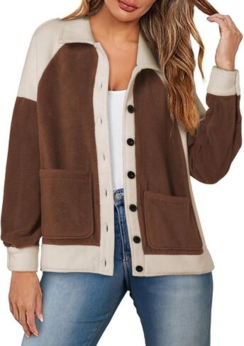 SHEWIN Womens Winter Fuzzy Fleece Jacket Casual Long Sleeve Button Down Sherpa Shacket Coats in Saudi Arabia