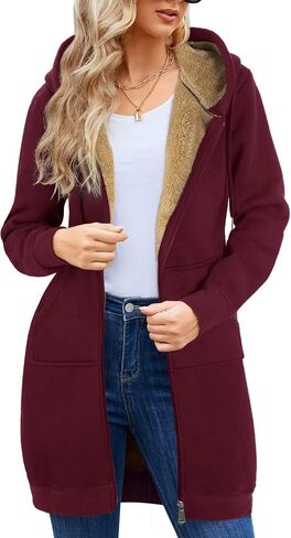 Yusongirl Zip Up Hoodies for Women Fleece Jackets Long Warm Hoodie Womens Hooded Tunic Sweatshirt Winter Coats with Pockets in Saudi Arabia