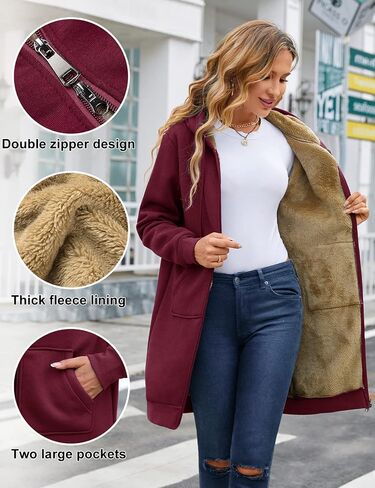 Yusongirl Zip Up Hoodies for Women Fleece Jackets Long Warm Hoodie Womens Hooded Tunic Sweatshirt Winter Coats with Pockets in Saudi Arabia