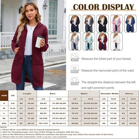 Yusongirl Zip Up Hoodies for Women Fleece Jackets Long Warm Hoodie Womens Hooded Tunic Sweatshirt Winter Coats with Pockets in Saudi Arabia