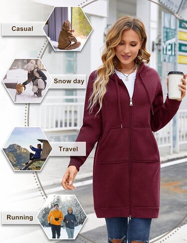 Yusongirl Zip Up Hoodies for Women Fleece Jackets Long Warm Hoodie Womens Hooded Tunic Sweatshirt Winter Coats with Pockets in Saudi Arabia