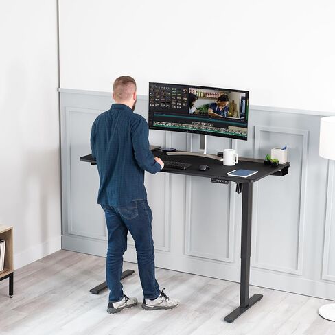 VIVO Electric 60 x 30 inch Standing Desk Workstation with Concealed Cable Trays and Full-Size Mouse Pad, Memory Controller Height Adjustment, Black Top Black Frame, DESK-KIT-1B6-P3B in Saudi Arabia