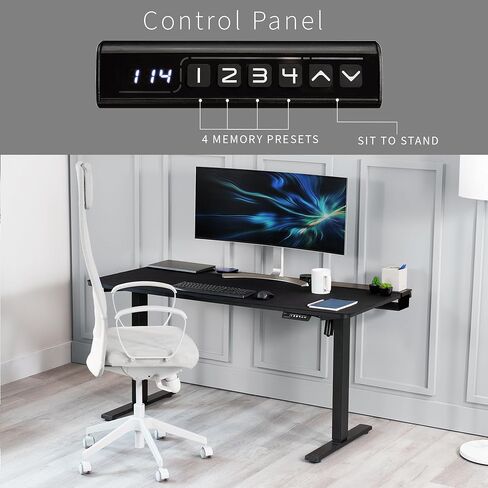 VIVO Electric 60 x 30 inch Standing Desk Workstation with Concealed Cable Trays and Full-Size Mouse Pad, Memory Controller Height Adjustment, Black Top Black Frame, DESK-KIT-1B6-P3B in Saudi Arabia