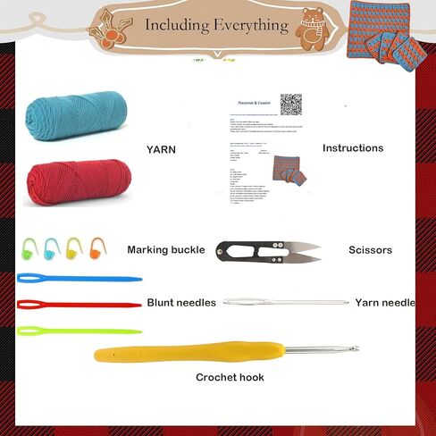 CROCMJ Crochet Kit for Beginners,Complete Crochet Starter kit for Adults with Step-by-Step Video Tutorial,Beginner Crochet Kit for Adults Kids Gift,Starter Easy Learn to Crochet Placemat in Saudi Arabia