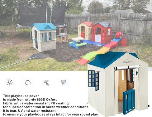 غطاء مسرح خارجي، غطاء واقٍ لجميع الأحوال الجوية لبيت لعب Little Tikes Cape Cottage، مناسب تمامًا، مع باب ونافذة، 43 بوصة عرض × 35 بوصة عمق × 48 بوصة ارتفاع، (الغطاء فقط، أزرق) in Saudi Arabia