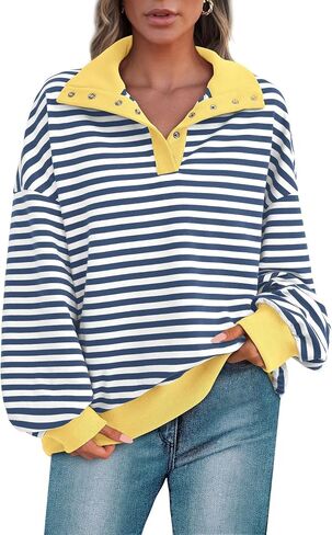 PRETTYGARDEN Womens Striped Sweatshirts 2024 Fall Fashion Clothes Casual Long Sleeve Pullover Shirts Preppy Tops in Saudi Arabia