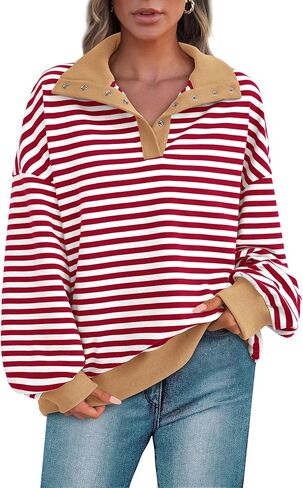 PRETTYGARDEN Womens Striped Sweatshirts 2024 Fall Fashion Clothes Casual Long Sleeve Pullover Shirts Preppy Tops in Saudi Arabia