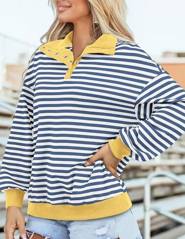 PRETTYGARDEN Womens Striped Sweatshirts 2024 Fall Fashion Clothes Casual Long Sleeve Pullover Shirts Preppy Tops in Saudi Arabia