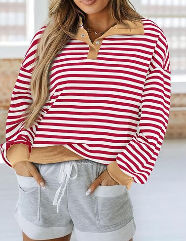 PRETTYGARDEN Womens Striped Sweatshirts 2024 Fall Fashion Clothes Casual Long Sleeve Pullover Shirts Preppy Tops in Saudi Arabia