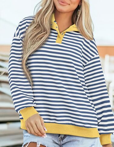 PRETTYGARDEN Womens Striped Sweatshirts 2024 Fall Fashion Clothes Casual Long Sleeve Pullover Shirts Preppy Tops in Saudi Arabia