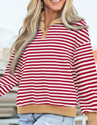 PRETTYGARDEN Womens Striped Sweatshirts 2024 Fall Fashion Clothes Casual Long Sleeve Pullover Shirts Preppy Tops in Saudi Arabia
