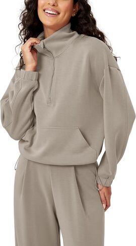ODODOS Women's Modal Soft Cinchable Sweatshirts Half Zipper Funnel Neck Oversize Pullover with Pockets in Saudi Arabia