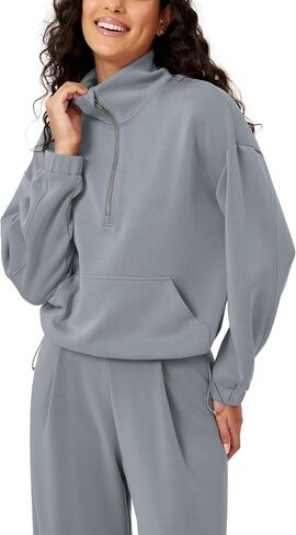 ODODOS Women's Modal Soft Cinchable Sweatshirts Half Zipper Funnel Neck Oversize Pullover with Pockets in Saudi Arabia