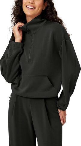 ODODOS Women's Modal Soft Cinchable Sweatshirts Half Zipper Funnel Neck Oversize Pullover with Pockets in Saudi Arabia