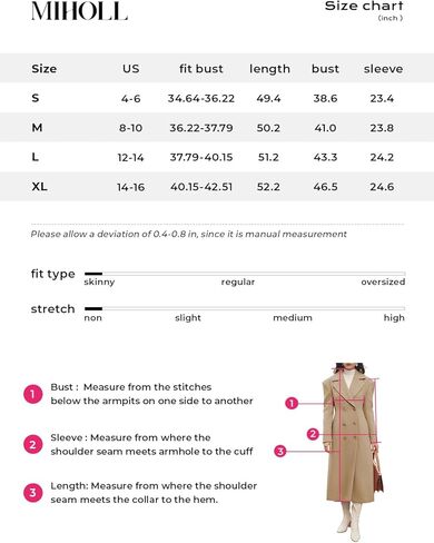 معطف شتوي نسائي من الصوف من MIHOLL، أنيق بياقة مدببة، معطف طويل بأزرار مزدوجة مع جيوب in Kuwait