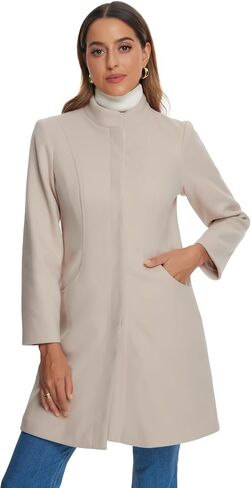 Allegra K Winter Pea Coats for Women's Stand Collar Hidden Button Long Sleeve Overcoat in Saudi Arabia