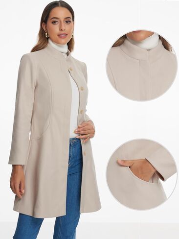 Allegra K Winter Pea Coats for Women's Stand Collar Hidden Button Long Sleeve Overcoat in Saudi Arabia