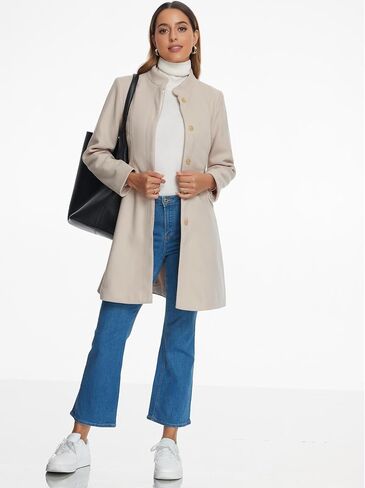 Allegra K Winter Pea Coats for Women's Stand Collar Hidden Button Long Sleeve Overcoat in Saudi Arabia