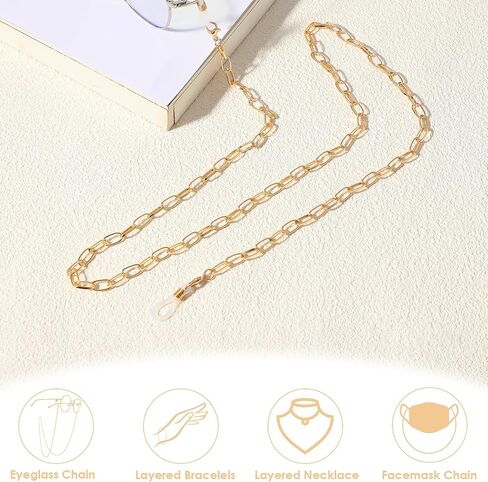 سلاسل النظارات للنساء، سلسلة نظارات ذهبية قابلة للتعديل نظارات شمسية سلسلة حامل نظارات العين حول الرقبة قناع الوجه سلسلة معدنية حامل النظارات حزام مشبك ورق سلسلة ربط قلادة للنساء الفتيات in Saudi Arabia
