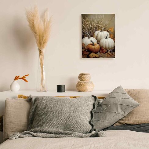 TLESKE خمر الخريف القرع قماش جدار الفن الديكور، ريفي الجمالية مزرعة الخريف جدار الفن يطبع لغرفة المعيشة غرفة نوم المطبخ، عيد الشكر الزينة جدار العمل الفني صورة مؤطرة، 11x14in in Kuwait