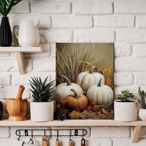 TLESKE خمر الخريف القرع قماش جدار الفن الديكور، ريفي الجمالية مزرعة الخريف جدار الفن يطبع لغرفة المعيشة غرفة نوم المطبخ، عيد الشكر الزينة جدار العمل الفني صورة مؤطرة، 11x14in in Kuwait