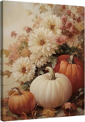 TLESKE خمر الخريف القرع قماش جدار الفن الديكور، ريفي الجمالية مزرعة الخريف جدار الفن يطبع لغرفة المعيشة غرفة نوم المطبخ، عيد الشكر الزينة جدار العمل الفني صورة مؤطرة، 11x14in in Kuwait