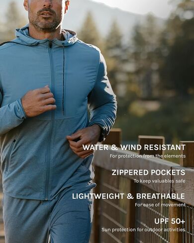INTO THE AM Daybreak Performance Lightweight Windbreaker Jacket for Men S-4XL Athletic Workout Hoodie for Running Hiking Gym in Kuwait