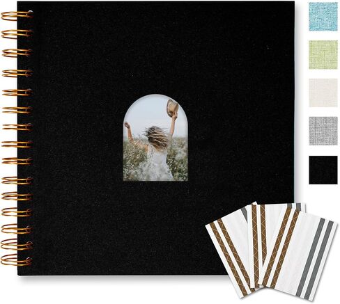 Vienrose 10X10 بوصة ألبوم القصاصات DIY ألبوم صور نافذة قوس الكتان 40 صفحة فارغة ألبومات صور القصاصات لحفل زفاف الطفل، بيج in Saudi Arabia