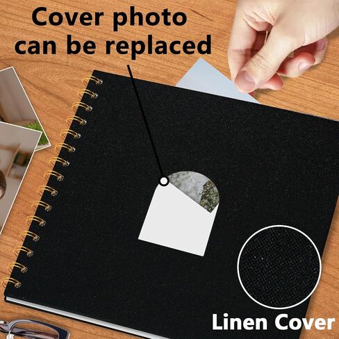 Vienrose 10X10 بوصة ألبوم القصاصات DIY ألبوم صور نافذة قوس الكتان 40 صفحة فارغة ألبومات صور القصاصات لحفل زفاف الطفل، بيج in Saudi Arabia