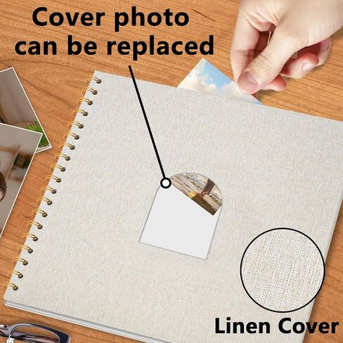 Vienrose 10X10 بوصة ألبوم القصاصات DIY ألبوم صور نافذة قوس الكتان 40 صفحة فارغة ألبومات صور القصاصات لحفل زفاف الطفل، بيج in Saudi Arabia