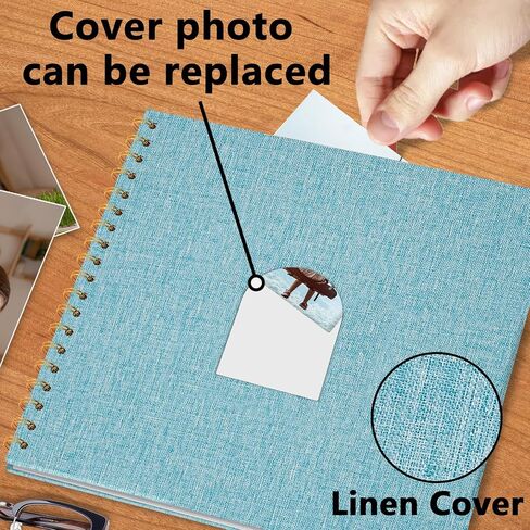 Vienrose 10X10 بوصة ألبوم القصاصات DIY ألبوم صور نافذة قوس الكتان 40 صفحة فارغة ألبومات صور القصاصات لحفل زفاف الطفل، بيج in Saudi Arabia