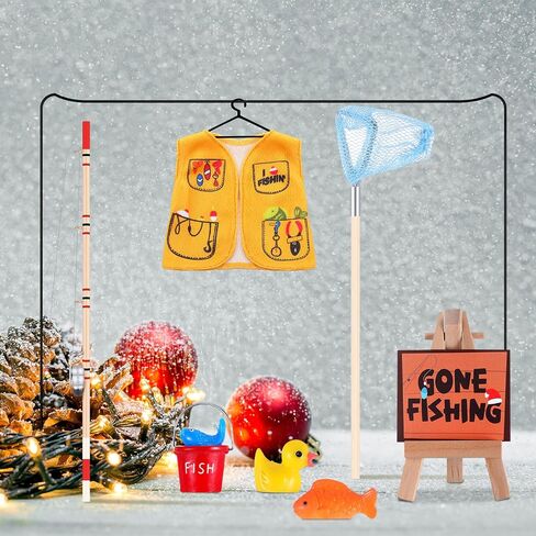 Outus 7 Pcs Christmas Elf Accessories Set Elf Fishing Accessories Elf Prop Include Fishing Rod Elf Vest Fishnet and Fish for Xmas Elf Cloth and Accessories Gifts in Saudi Arabia