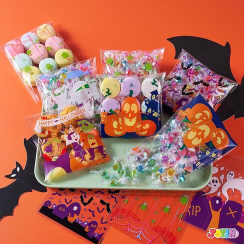 JOYIN 150 PCS Halloween Cellophane Treat Bags, Halloween Clear Self-adhesive Candy Bags, Halloween Plastic Cookie Bags for Trick or Treat, Halloween Goodie Bags for Party Favor Supplies in Saudi Arabia
