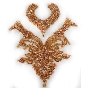 New Gold Silver Rhinestones Bodice and Neck Applique Handmade Glass Crystal Applique Patch for Dress Cloth by Piece (Black)
