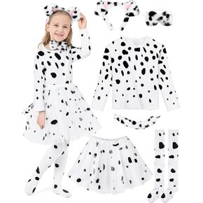 Dalmatian Costume Kids, Girl Halloween Costume Cotton Dalmatians Dog Outfit T-Shirt Tutu with Accessories