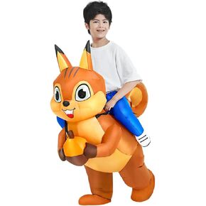 Squirrel Costume Inflatable Costume Kids Inflatable Thanksgiving Costume Blow Up Ride On Halloween Jumpsuit For 7-10 Years Old Girls And Boys
