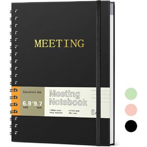 Meeting Notebook For Work Organization, Hardcover Work Notebooks for Note Taking, Spiral Meeting Agenda Planner Office Supplies for Women & Men to Manage Office Business Projects B5 (10" × 7") Green