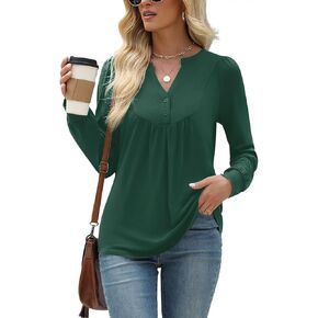 LOMON قمصان طويلة الأكمام للنساء هينلي الخامس الرقبة تي شيرت متأنق عادية مطوي القمم البلوز تونك 2024 ملابس الخريف S-XXL in Kuwait