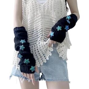 POHADON Women's Y2k Knit Arm Warmers Long Fingerless Mitten Thumb Hole Cute Star Gloves Japanese Harajuku Accessories