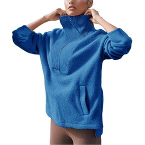 Yeokou Womens Fleece Jacket Coat Sherpa Lined Half Zip Sweatshirt Fall Winter Fuzzy Long Sleeve Pullover Outfits with Pockets