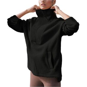 Yeokou Womens Fleece Jacket Coat Sherpa Lined Half Zip Sweatshirt Fall Winter Fuzzy Long Sleeve Pullover Outfits with Pockets